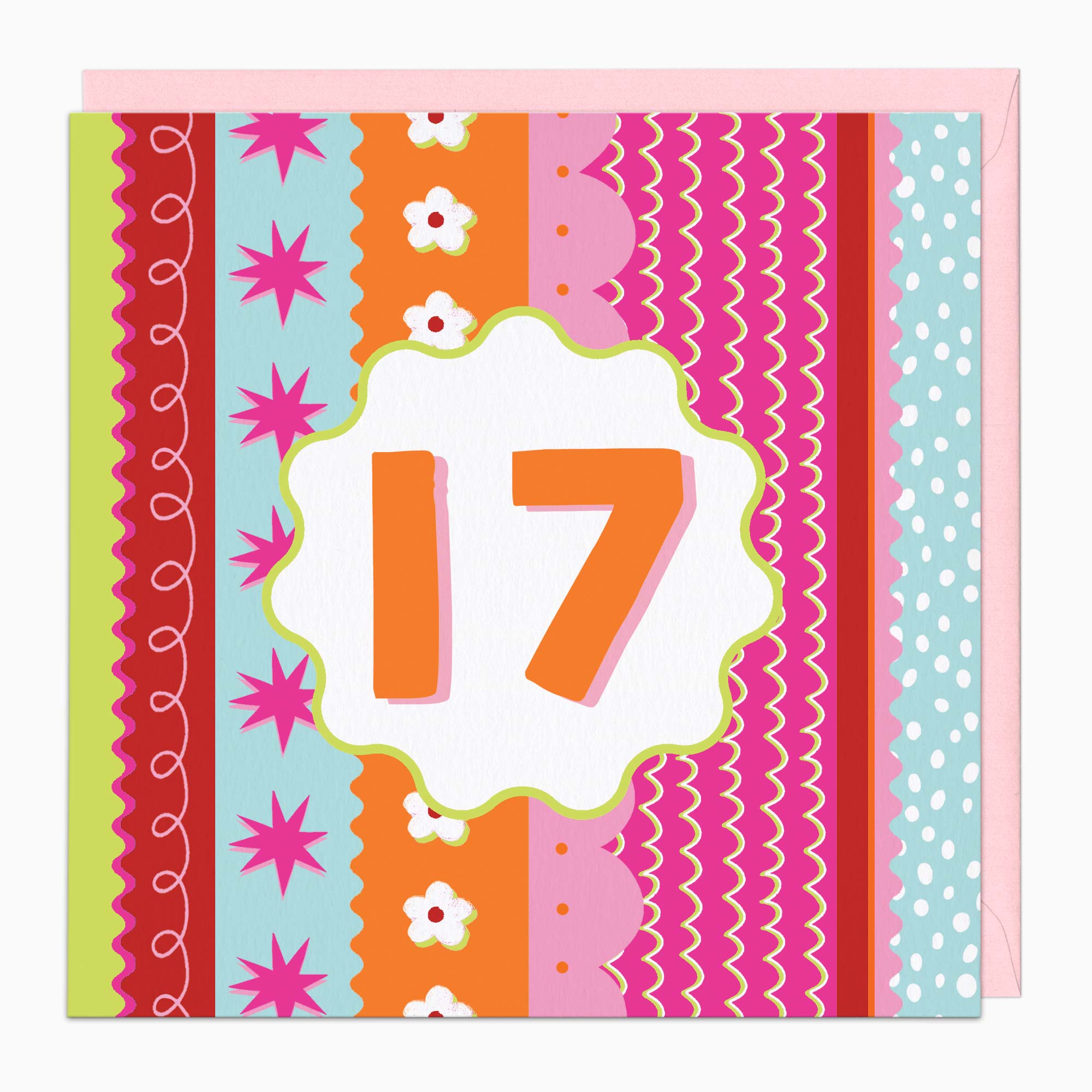 Greeting Card-H177 - Fluro Wiggles Pink 17 Birthday Card-Whistlefish