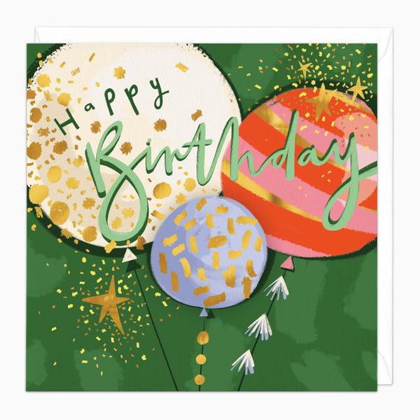 H203 - Green Balloons Birthday Card