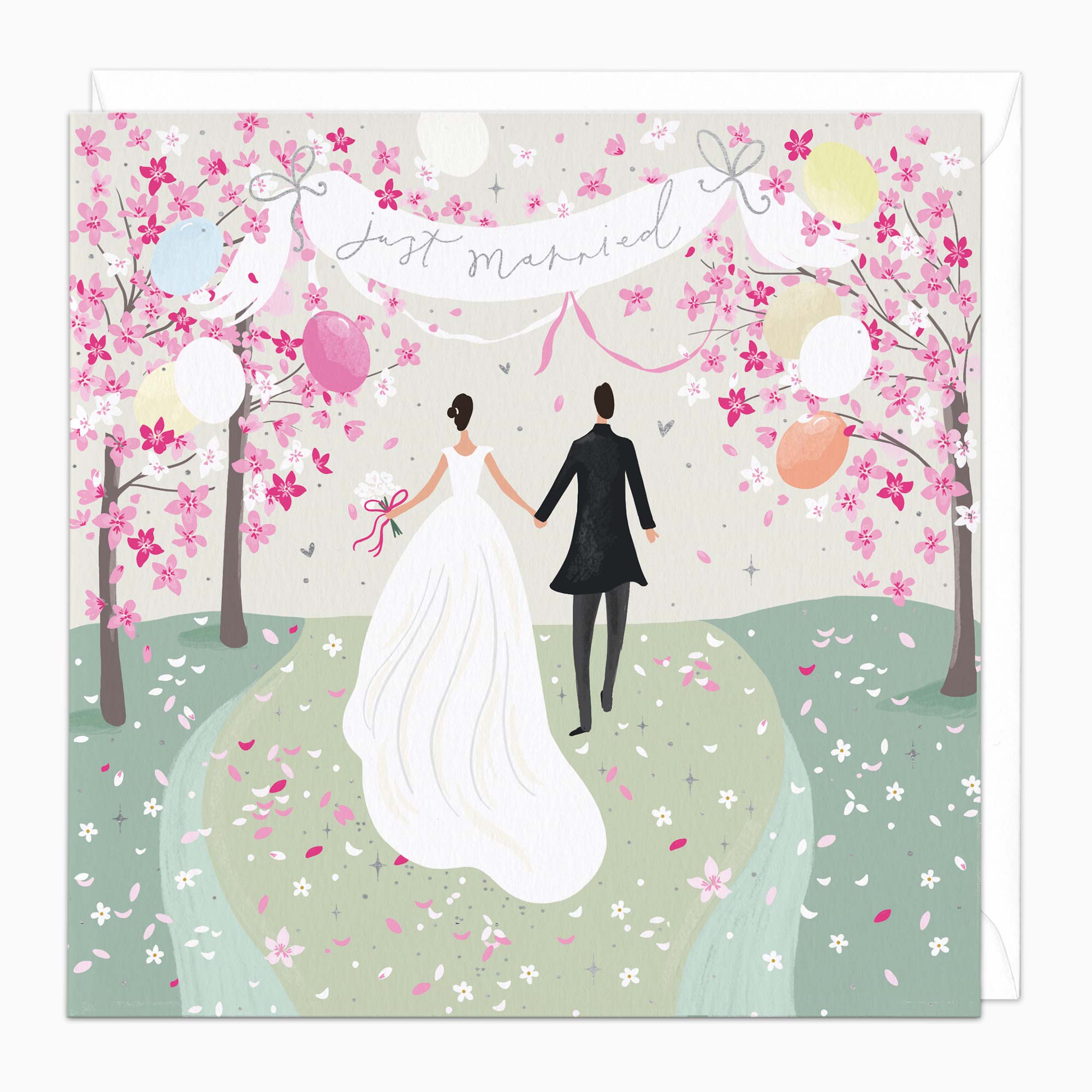 Greeting Card-H298 - Blossom Trees Just Married Card-Whistlefish
