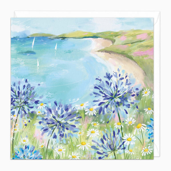 Greeting Card-H313 - Agapanthus by the Beach Art Card-Whistlefish