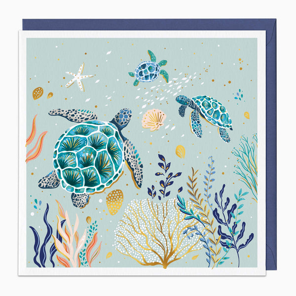 Greeting Card-H317 - Turtles in the Reef Art Card-Whistlefish