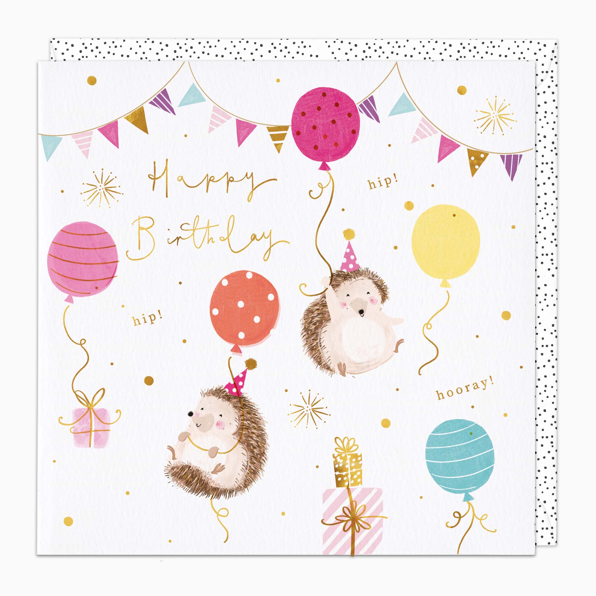 Greeting Card-H319 - Hedgehog Balloon Party Birthday Card-Whistlefish