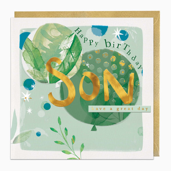 Greeting Card-H324 - Green Balloons Son Birthday Card-Whistlefish