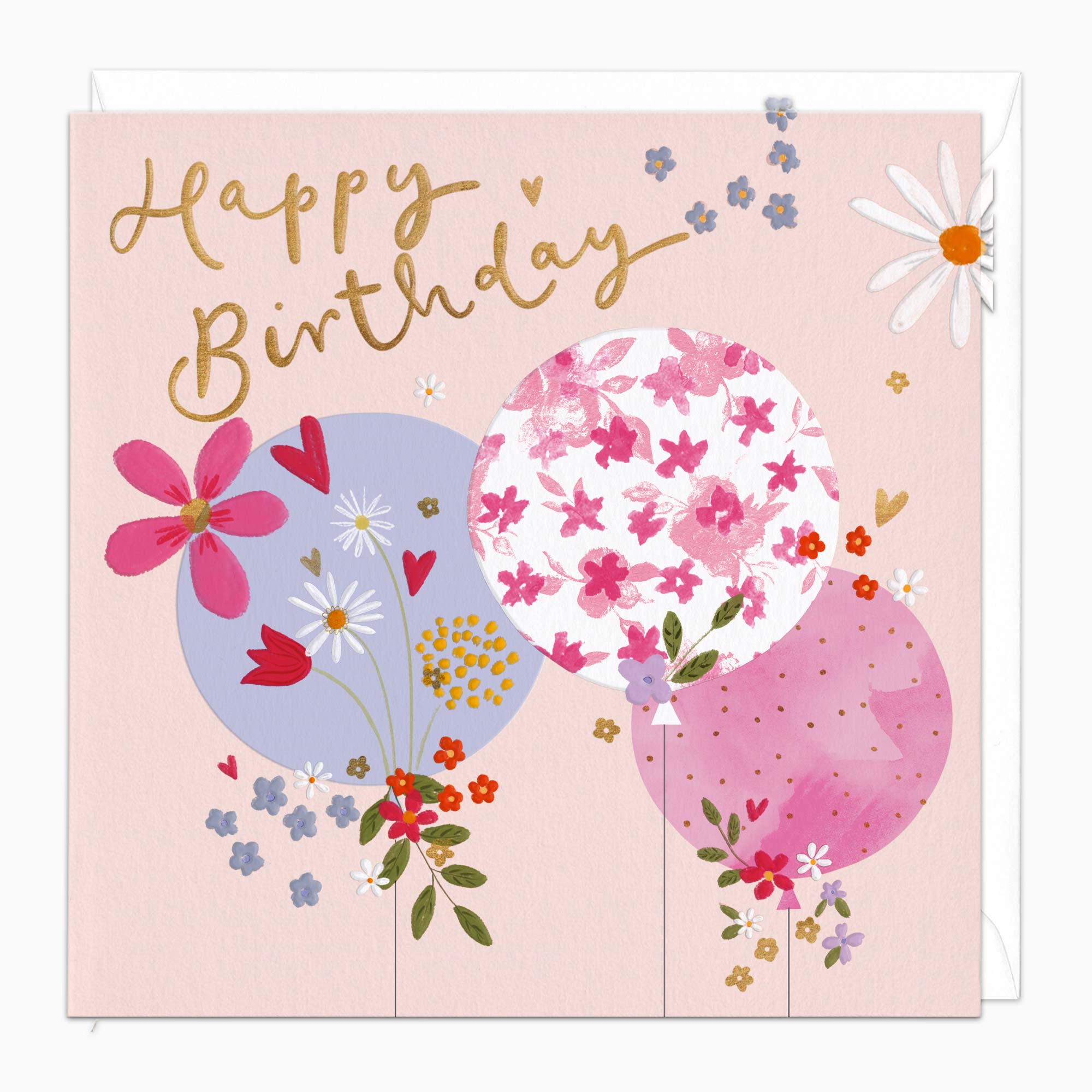 Greeting Card-H347 - Dainty Floral Balloons Birthday Card-Whistlefish