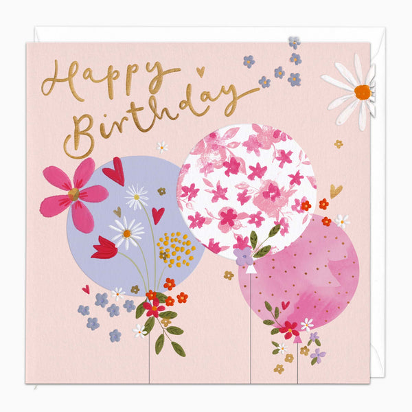Greeting Card-H347 - Dainty Floral Balloons Birthday Card-Whistlefish