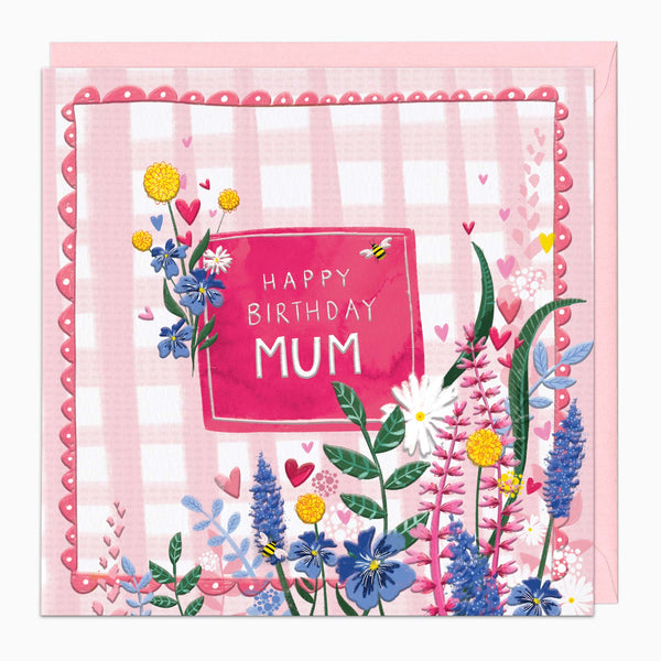 H394 - Gingham Floral Mum Birthday Card