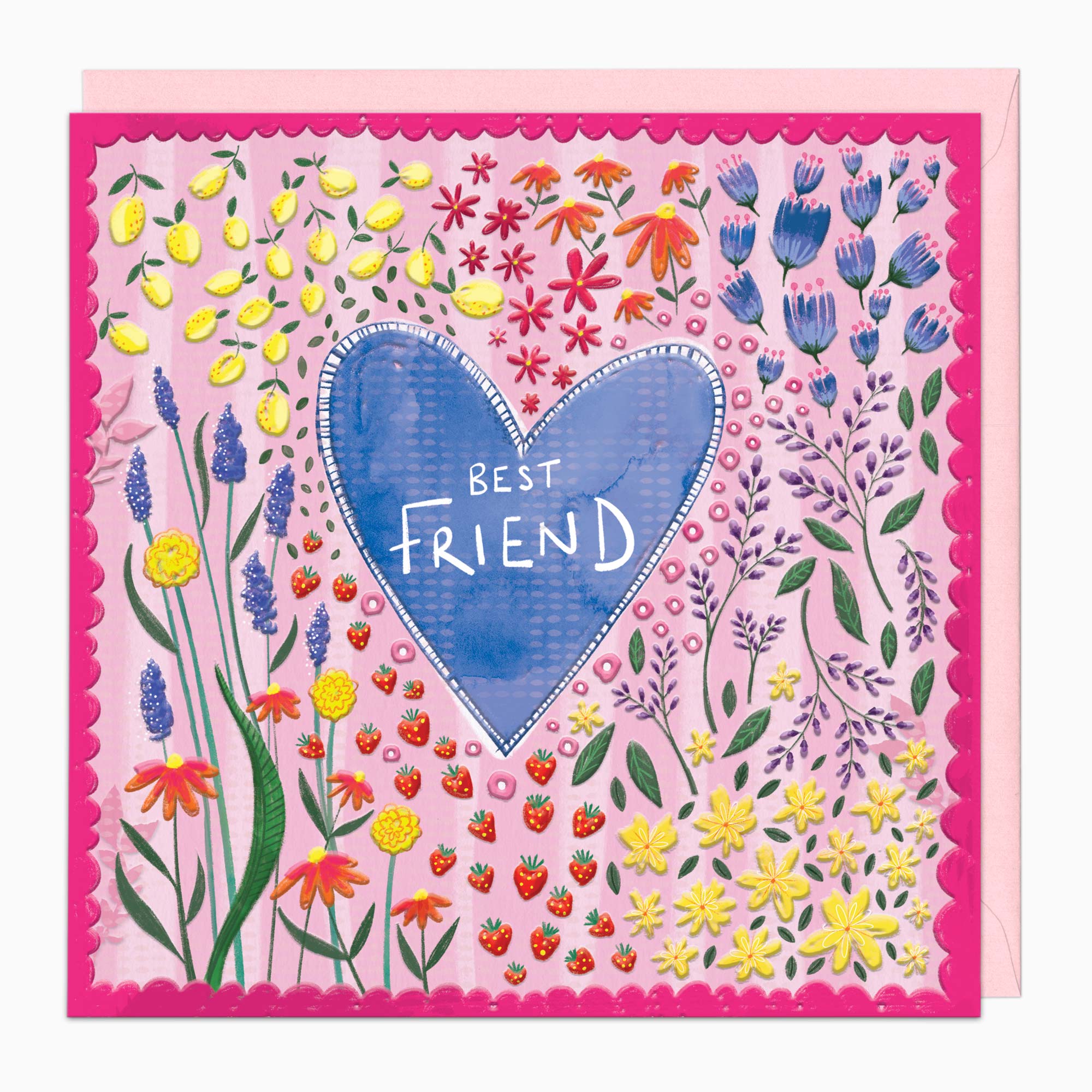 Greeting Card-H395 - Gingham Floral Best Friend Card-Whistlefish