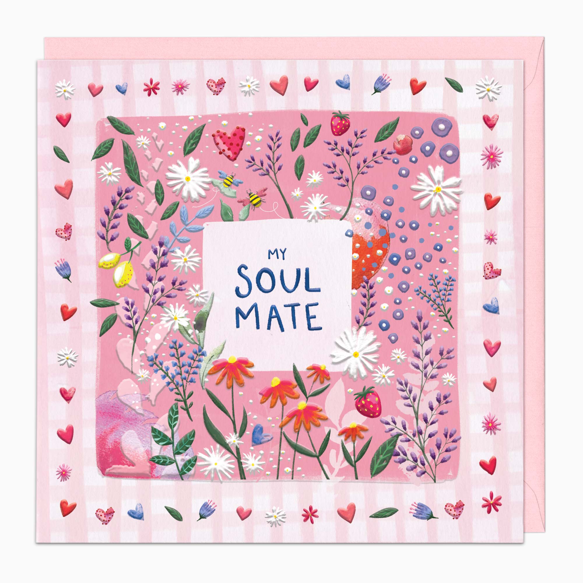 Greeting Card-H396 - Gingham Floral Soul Mate Card-Whistlefish