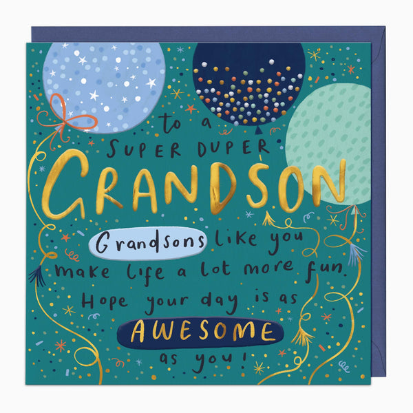 H400 - Blue Balloons Grandson Birthday Card