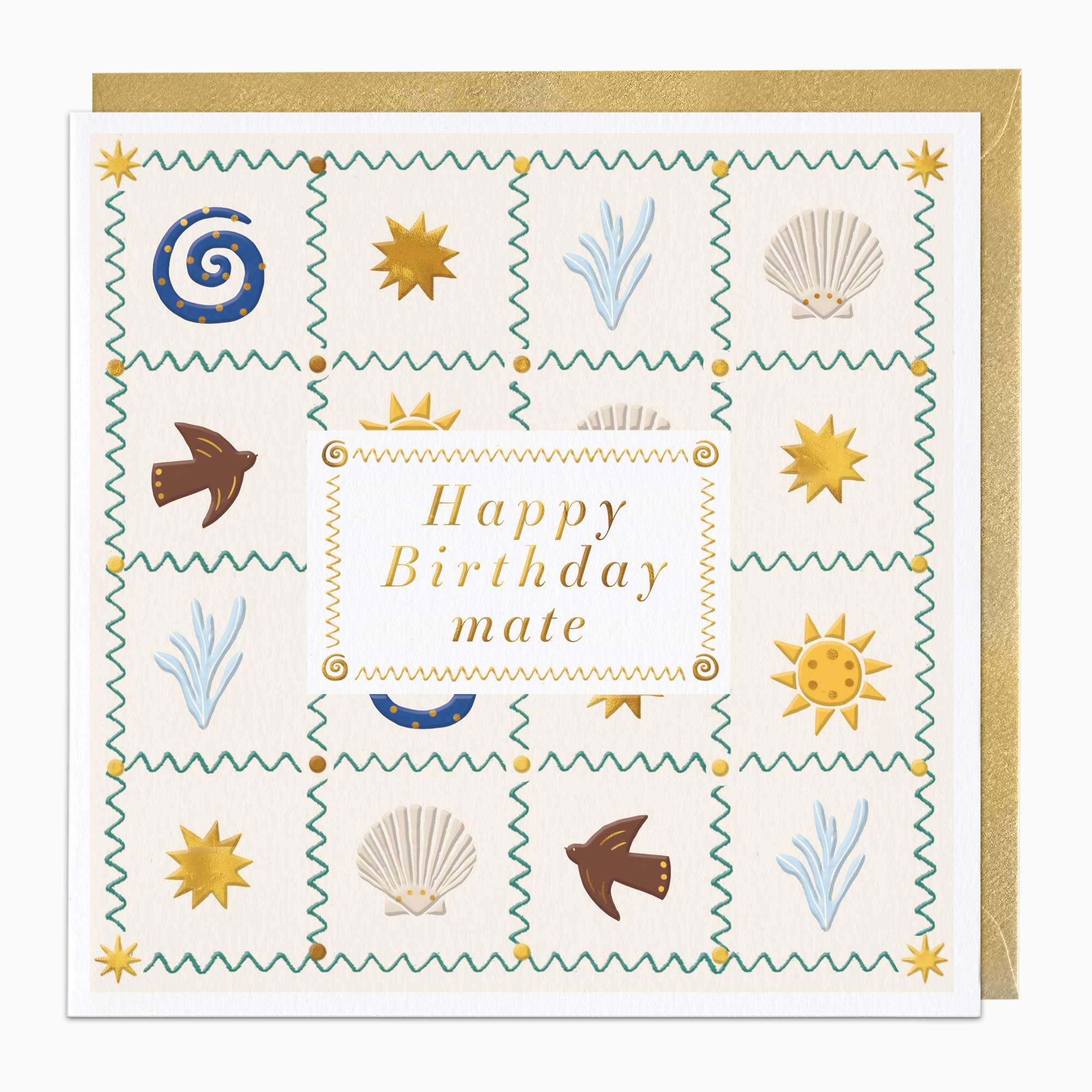 Greeting Card-H402 - Coastal Patchwork Mate Birthday Card-Whistlefish