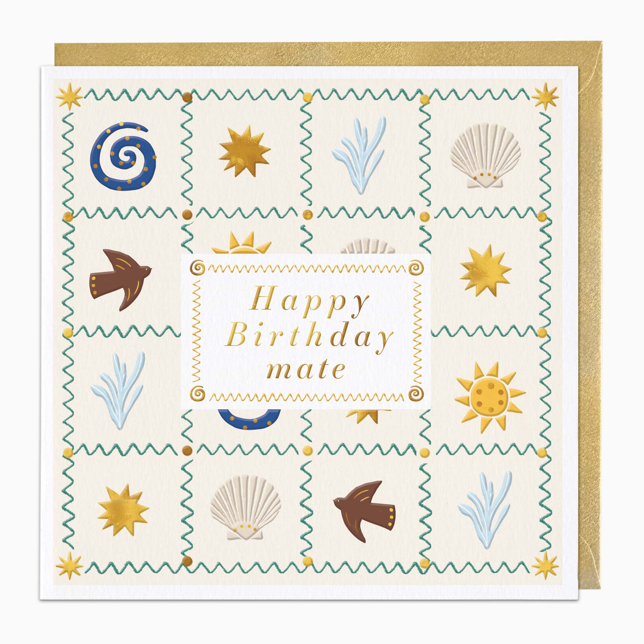 Greeting Card-H402 - Coastal Patchwork Mate Birthday Card-Whistlefish