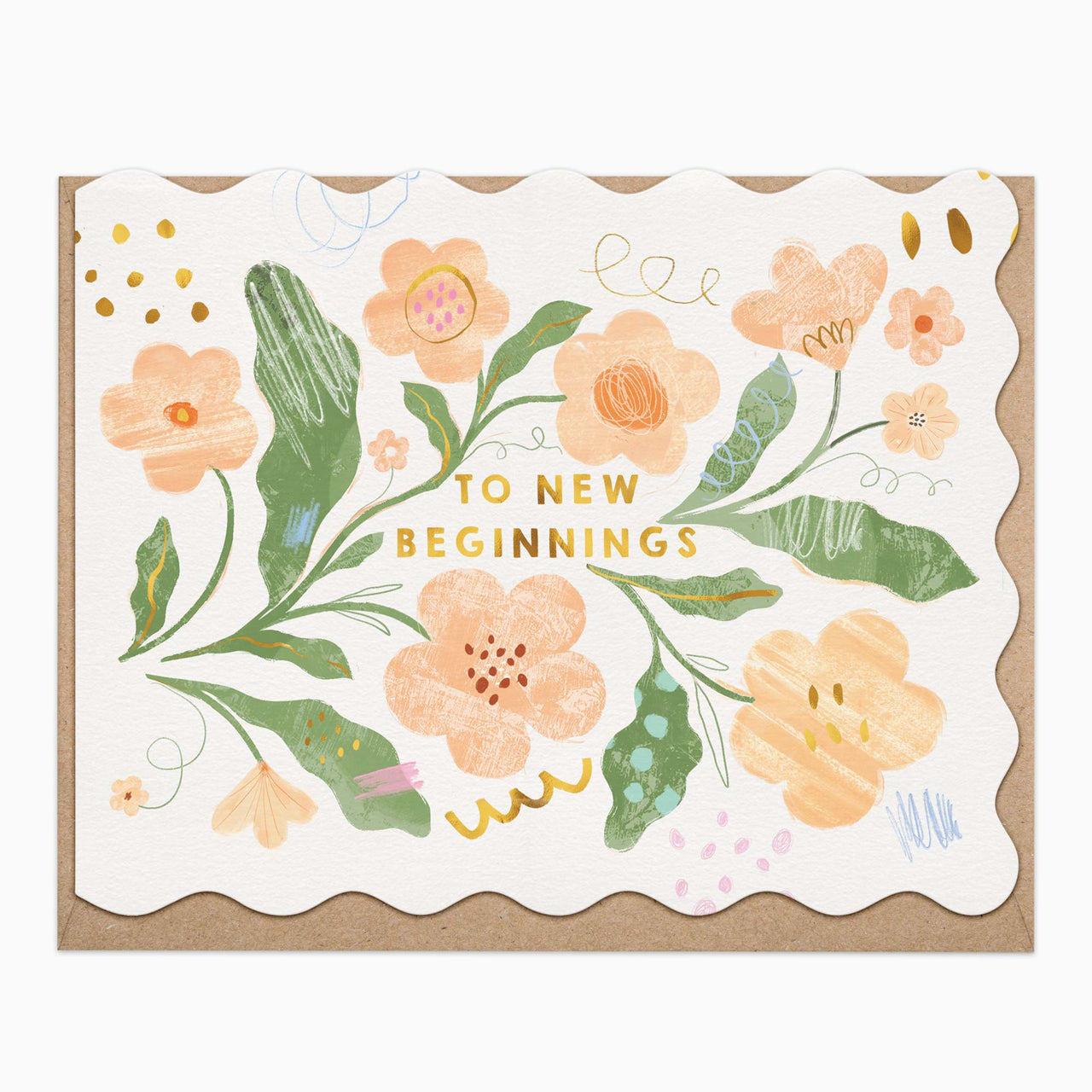 H434 - Peach Flowers New Beginnings Card