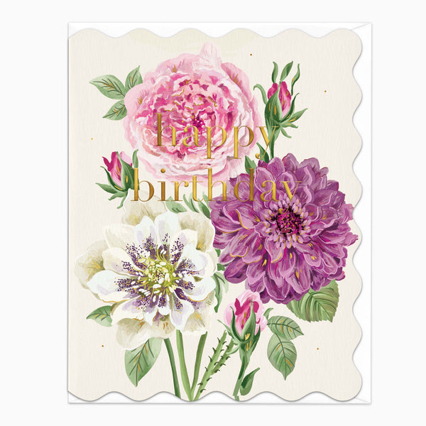 H563 - Rose, Hellebore, Clematis Birthday Card