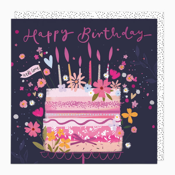 H598 - Pink Floral Cake Birthday Card