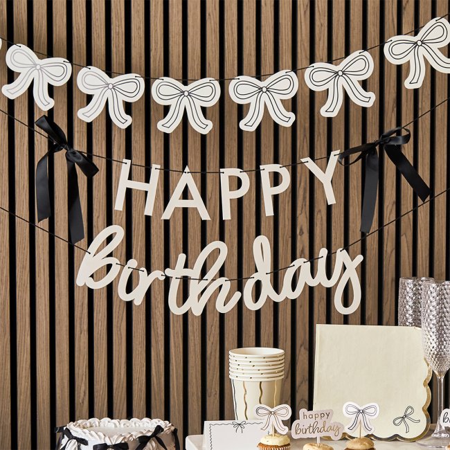 Banner-HBBW100 - Happy Birthday Satin Bows Card Banner-Hootyballoo