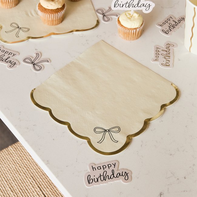 Paper Napkins-HBBW103 - Bow Scallop Edge Paper Napkins 16 Pack-Hootyballoo