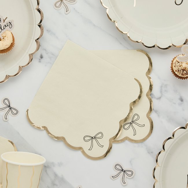 Paper Napkins-HBBW103 - Bow Scallop Edge Paper Napkins 16 Pack-Hootyballoo