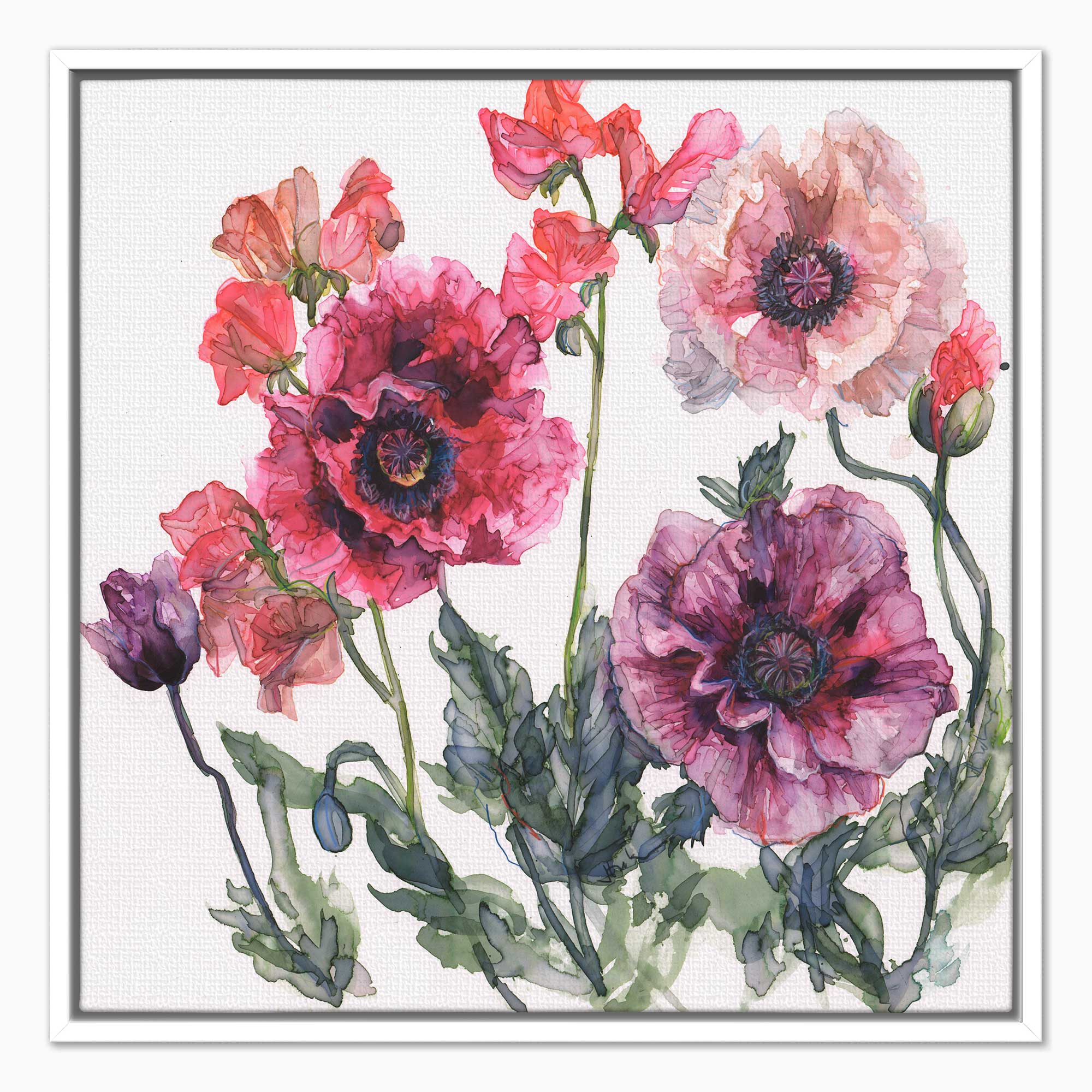 JTC21F - Poppies and Sweet Peas Framed Canvas