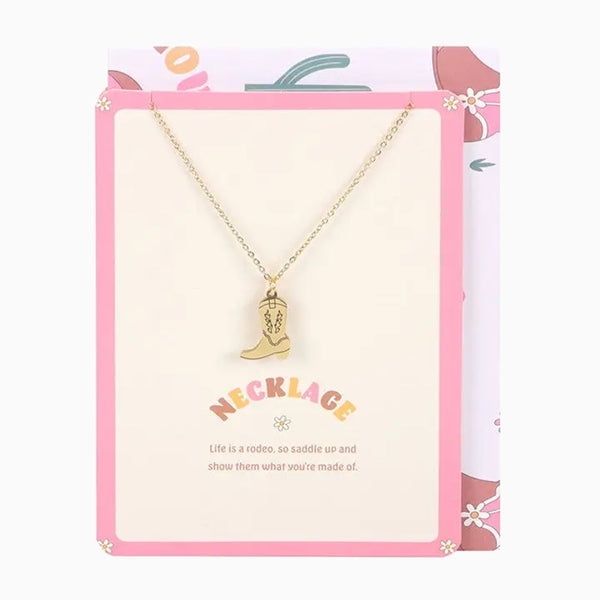 Jewellery Card-RO_51025 - Cowboy Boot Necklace on Greeting Card-Something Different Wholesale