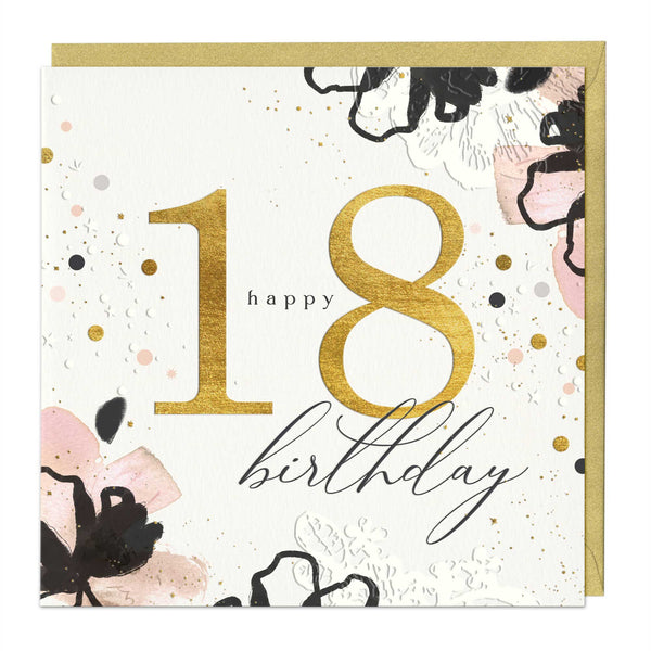Luxury Card - LN013 - Floral 18th Birthday Luxury Card - Floral 18th Birthday Celebration Card - Whistlefish