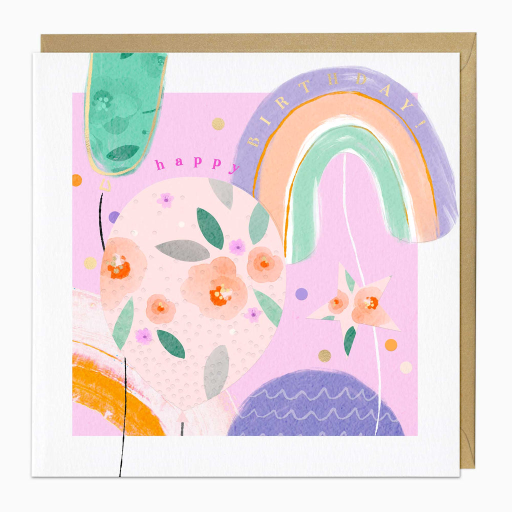 Luxury Card-LN132 - Balloons & Rainbows Luxury Birthday Card-Whistlefish