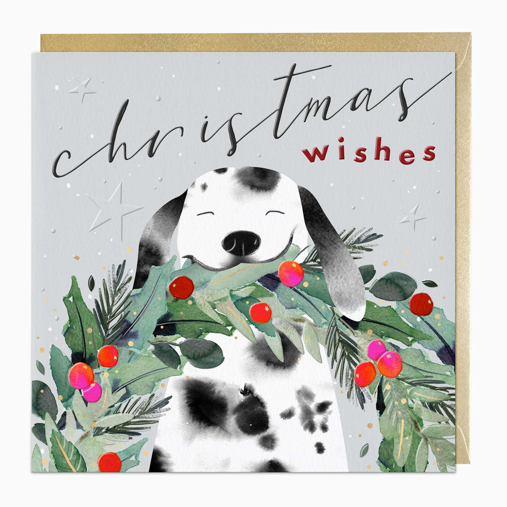 Luxury Christmas Card-LZ035 - Pup & Wreath Luxury Christmas Card-Whistlefish