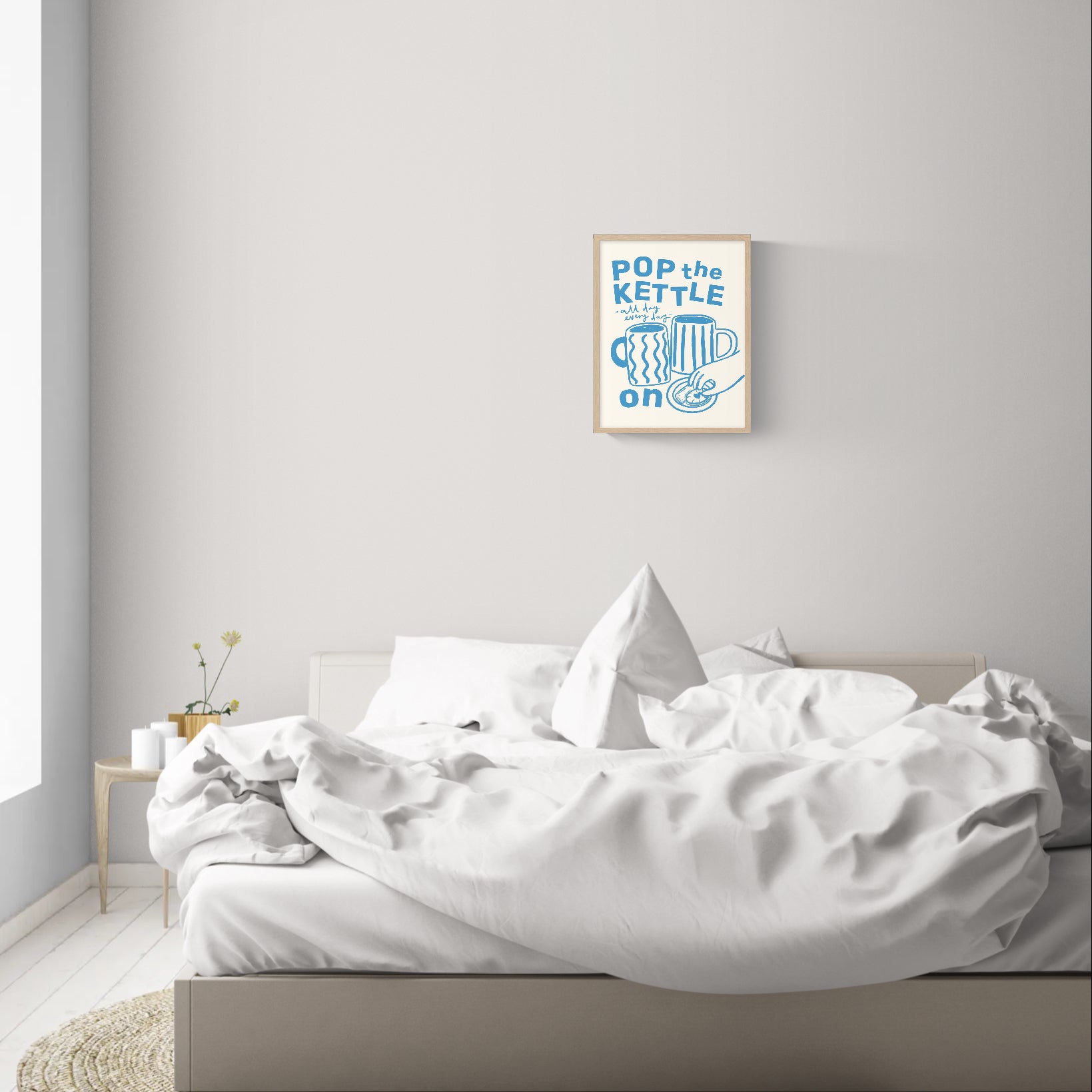 WF1318F - Pop the Kettle Blue Framed Print