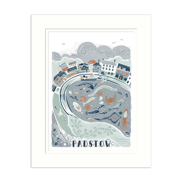 Mounted Print - WF838M - Padstow Lino Medium Mounted Print - Padstow Lino Medium Mounted Print- Whistlefish