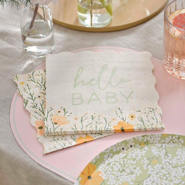 Napkins - FLB-102 - Hello Baby Floral Baby Shower Napkins - Hello Baby Floral Baby Shower Napkins - Whistlefish