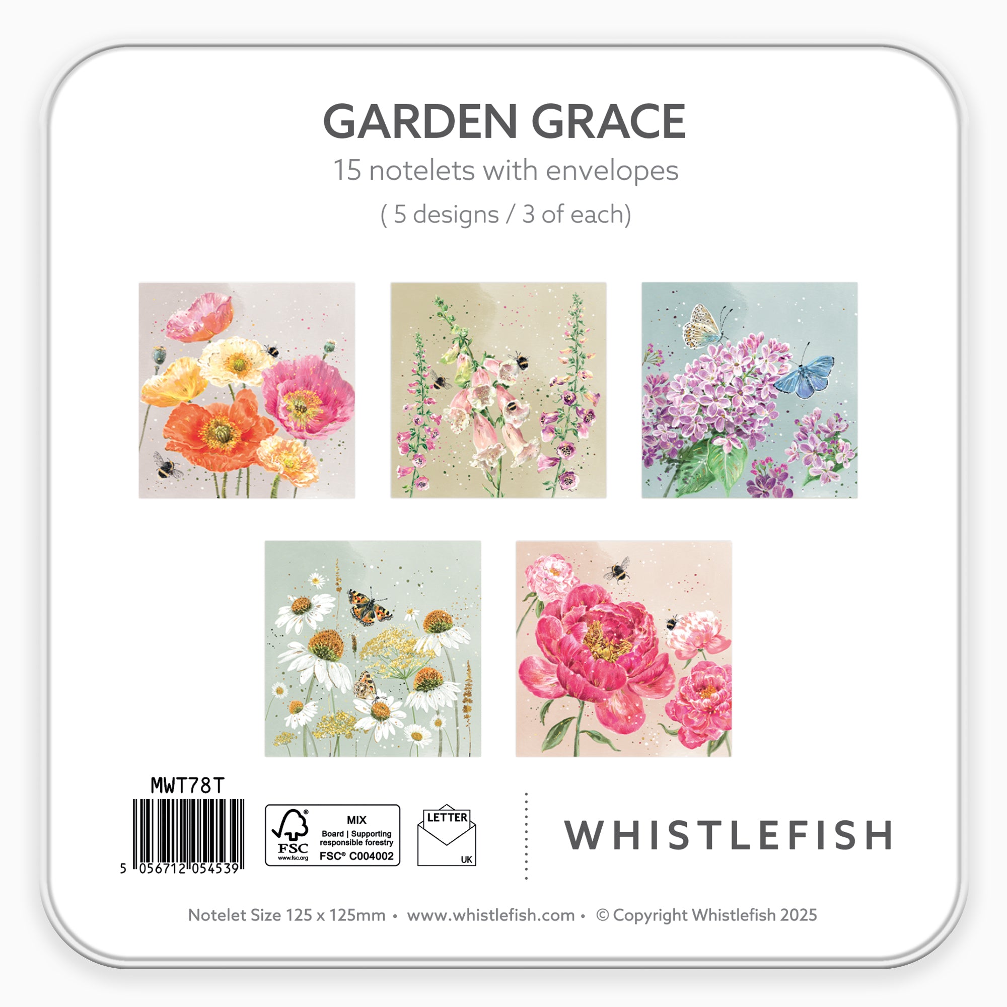 Notelet Tin-MWT78 - Garden Grace Filled Notelet Tin-Whistlefish