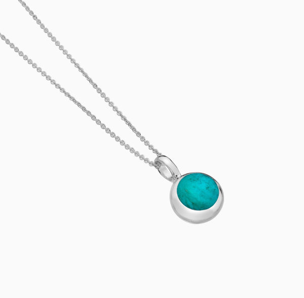 Necklace-P1209TQA - Round Turquoise Silver Necklace-Sea Gems