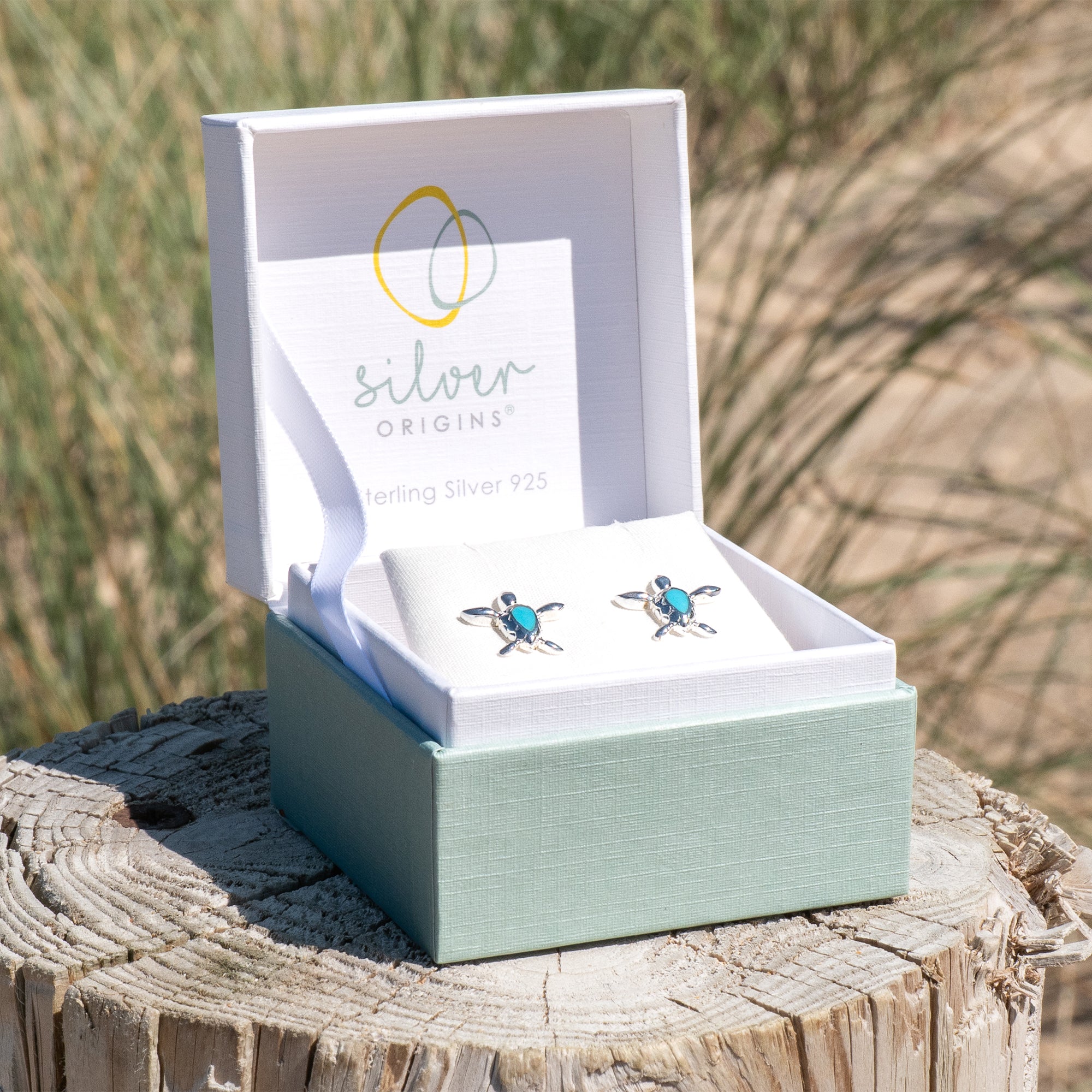 Earrings-P1309TQA - Turtle Turquoise Silver Stud Earrings-Sea Gems