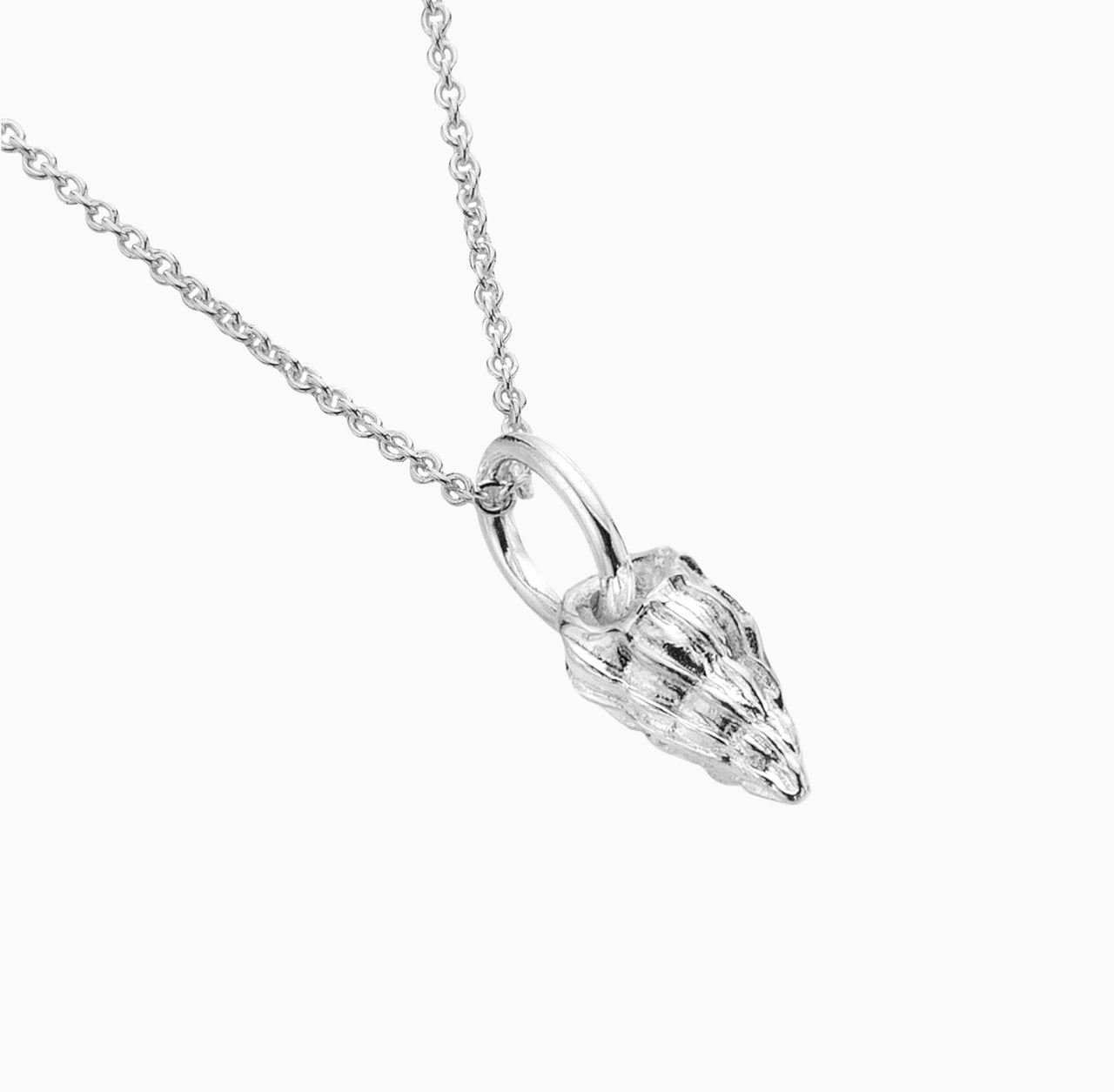 Necklace-P3432A - Whelk Shell Silver Necklace-Sea Gems