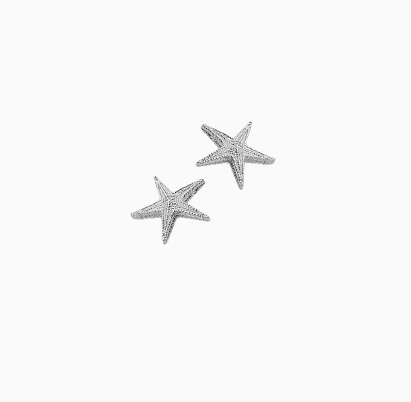 Earrings-P3442A - Starfish Silver Stud Earrings-Sea Gems
