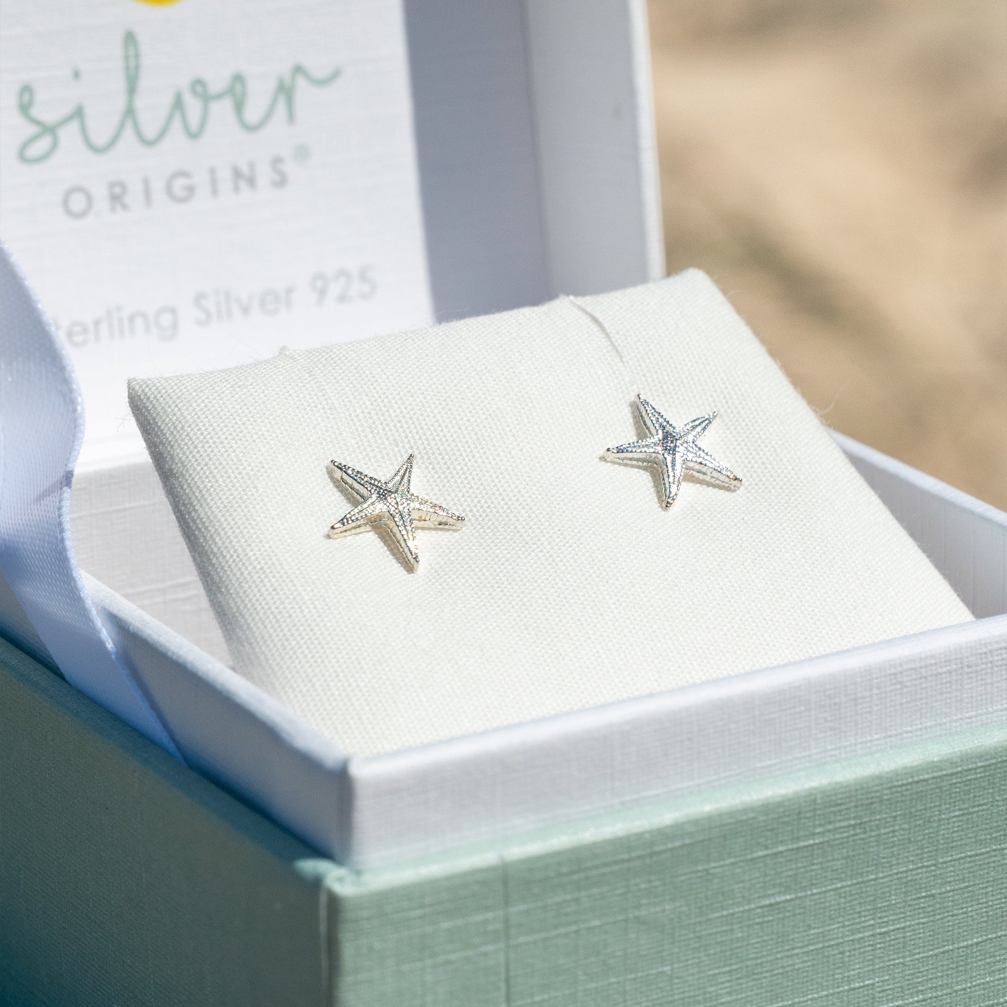 Earrings-P3442A - Starfish Silver Stud Earrings-Sea Gems
