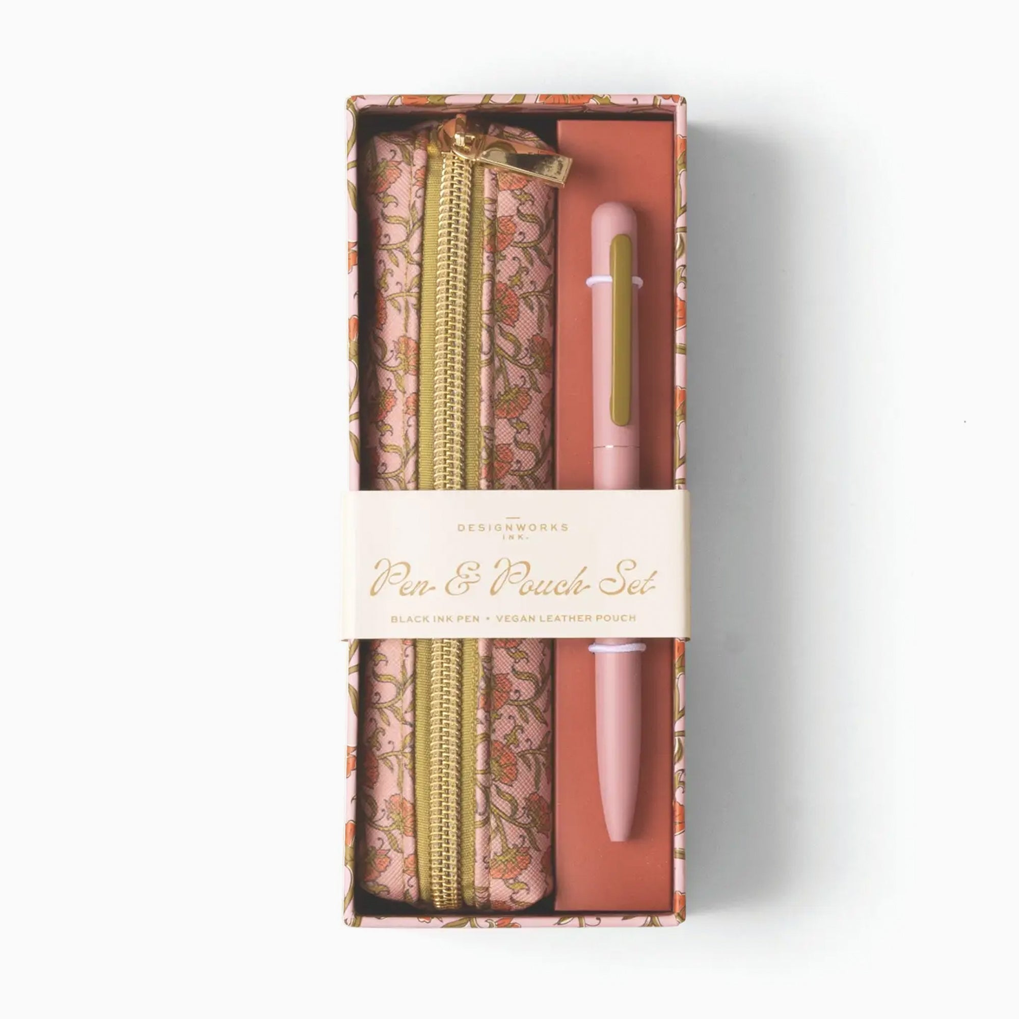 Pen & Pouch Set-PNP-1001EU - Pink Vintage Floral Pen & Pouch Set-Designworks Collective