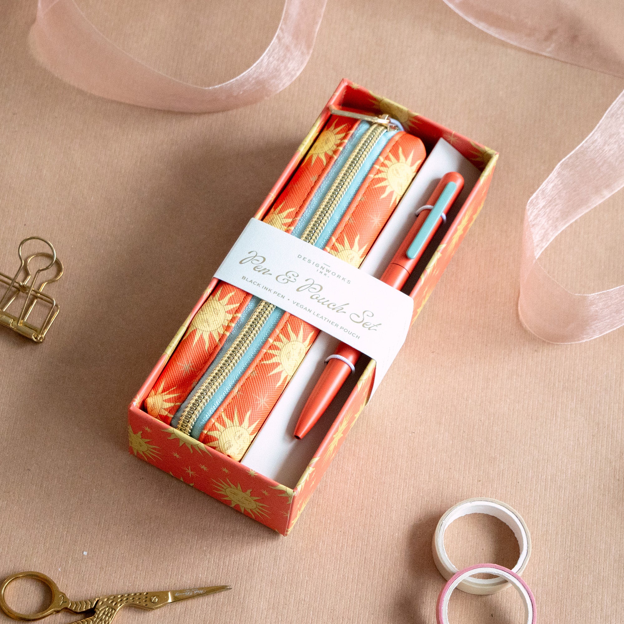 Pen & Pouch Set-PNP-1003EU - Terracotta Sun Pen & Pouch Set-Designworks Collective