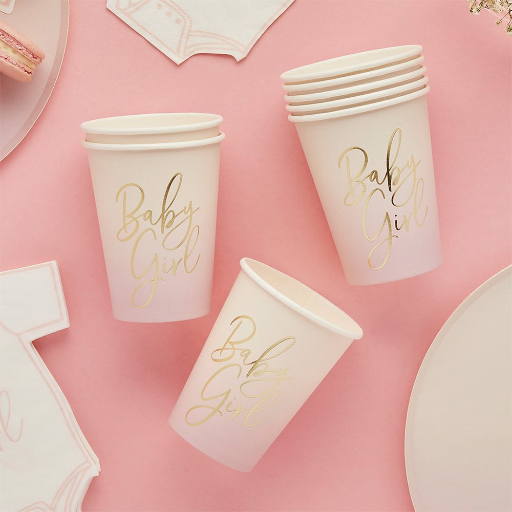 Paper Cups-HBBS216 - Pink Baby Girl Paper Cups-Hootyballoo