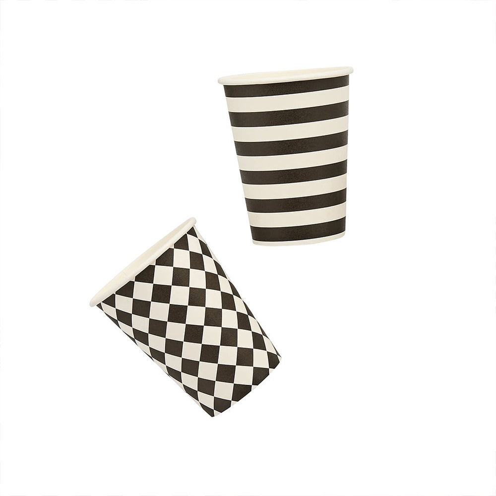 Paper Cups-HBMP104 - Monochrome Striped Paper Cups-Hootyballoo
