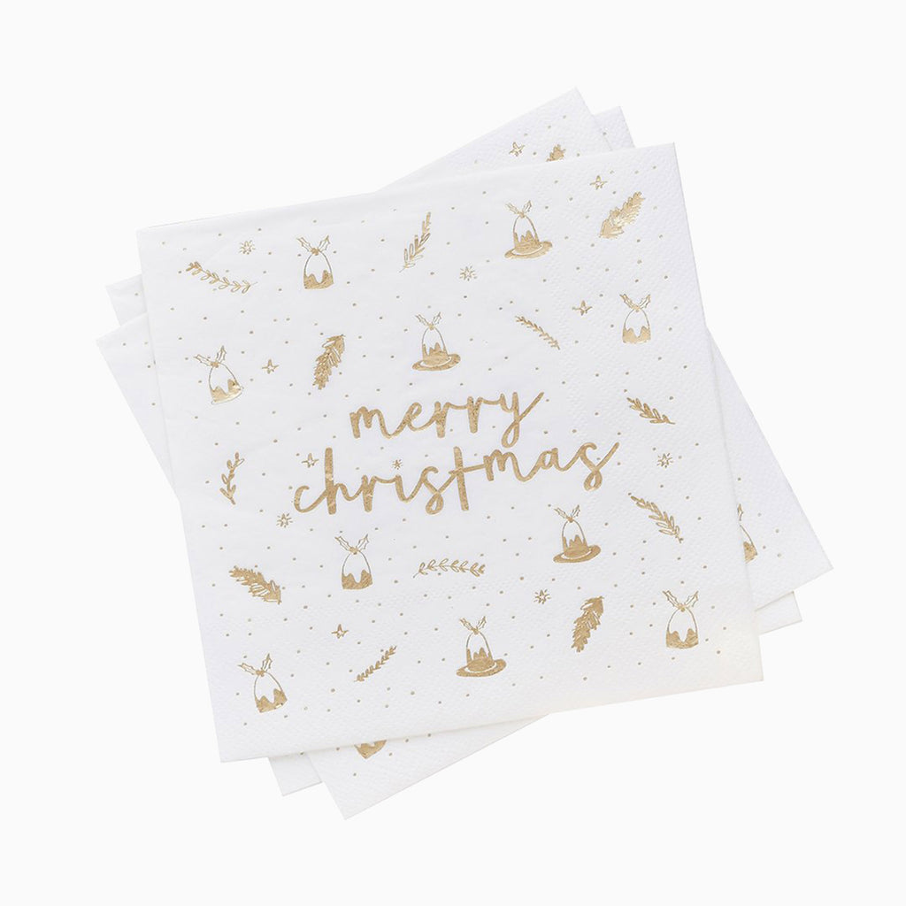 Paper Napkins-HBCC104 - Gold 'Merry Christmas' Paper Napkins-Hootyballoo