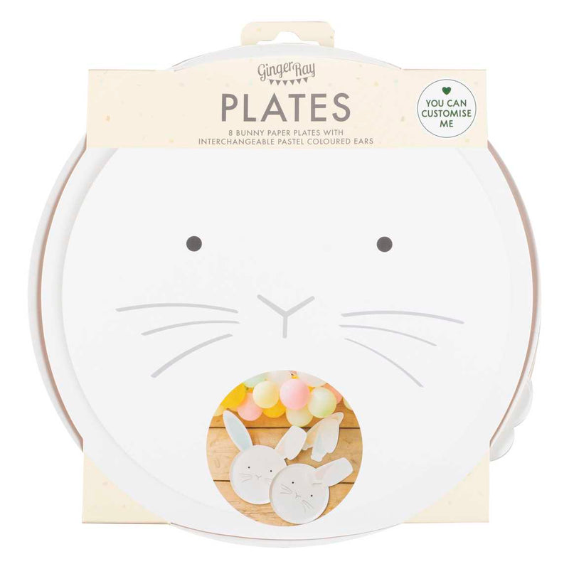 Paper Plates - EGG-239 - Bunny Plates & Interchangeable Ears - Pastel Easter Bunny Paper Plates With Interchangeable Ears - Whistlefish