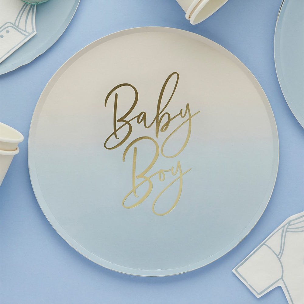 Paper Plates-HBBS214 - Blue Baby Boy Paper Plates-Hootyballoo