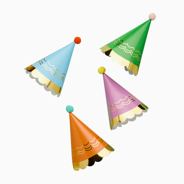 Party Hats-HBPB107 - Bright Party Hats with Pom Poms-Hootyballoo