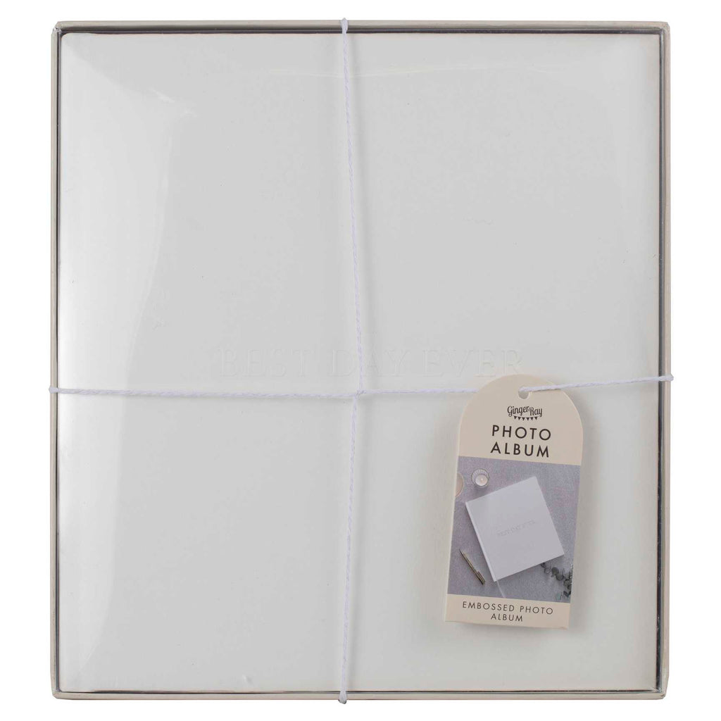 Photo Album - ML-129 - Embossed Best Day Ever Wedding Album - White Embossed Best Day Ever Wedding Photo Album - Whistlefish