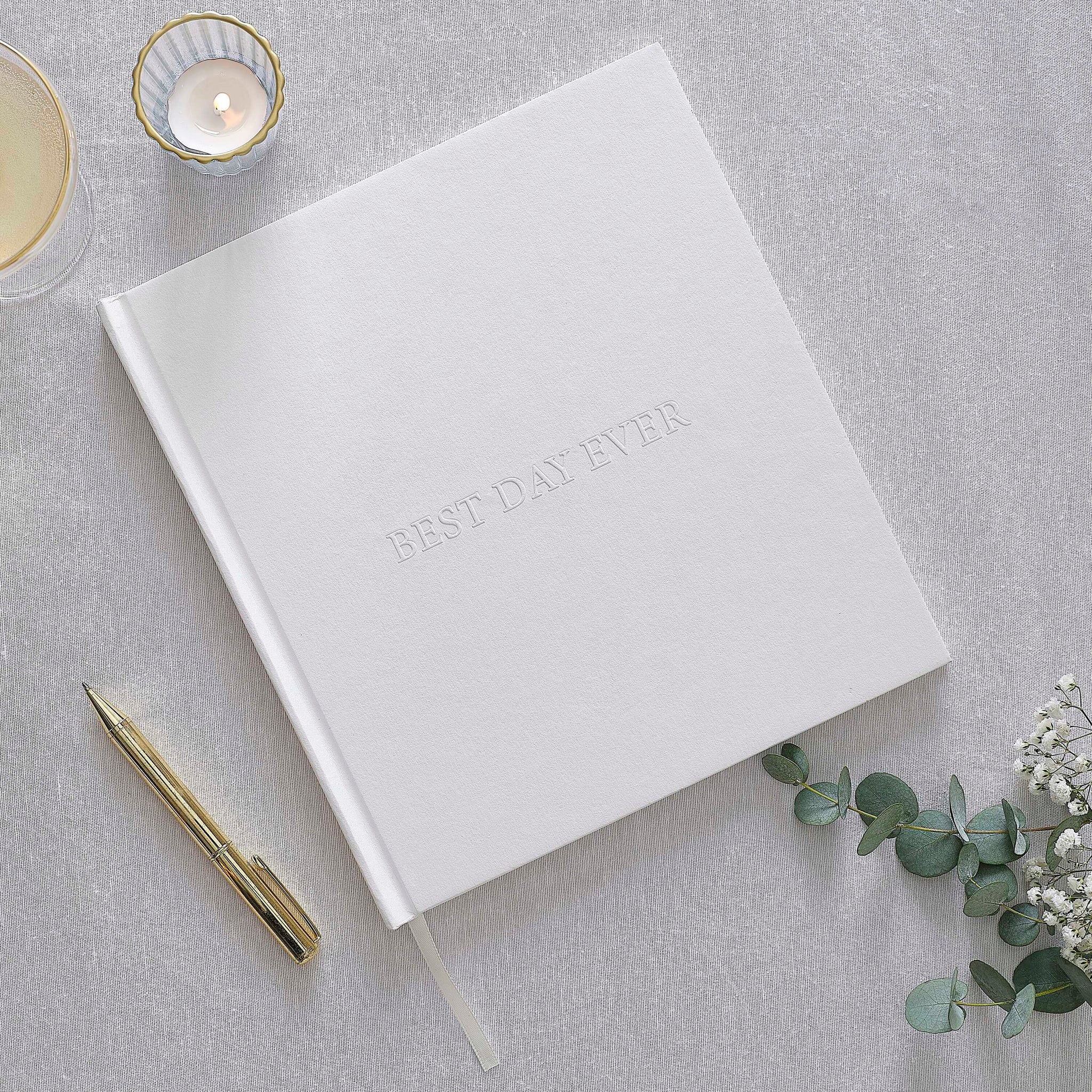 Photo Album - ML-129 - Embossed Best Day Ever Wedding Album - White Embossed Best Day Ever Wedding Photo Album - Whistlefish