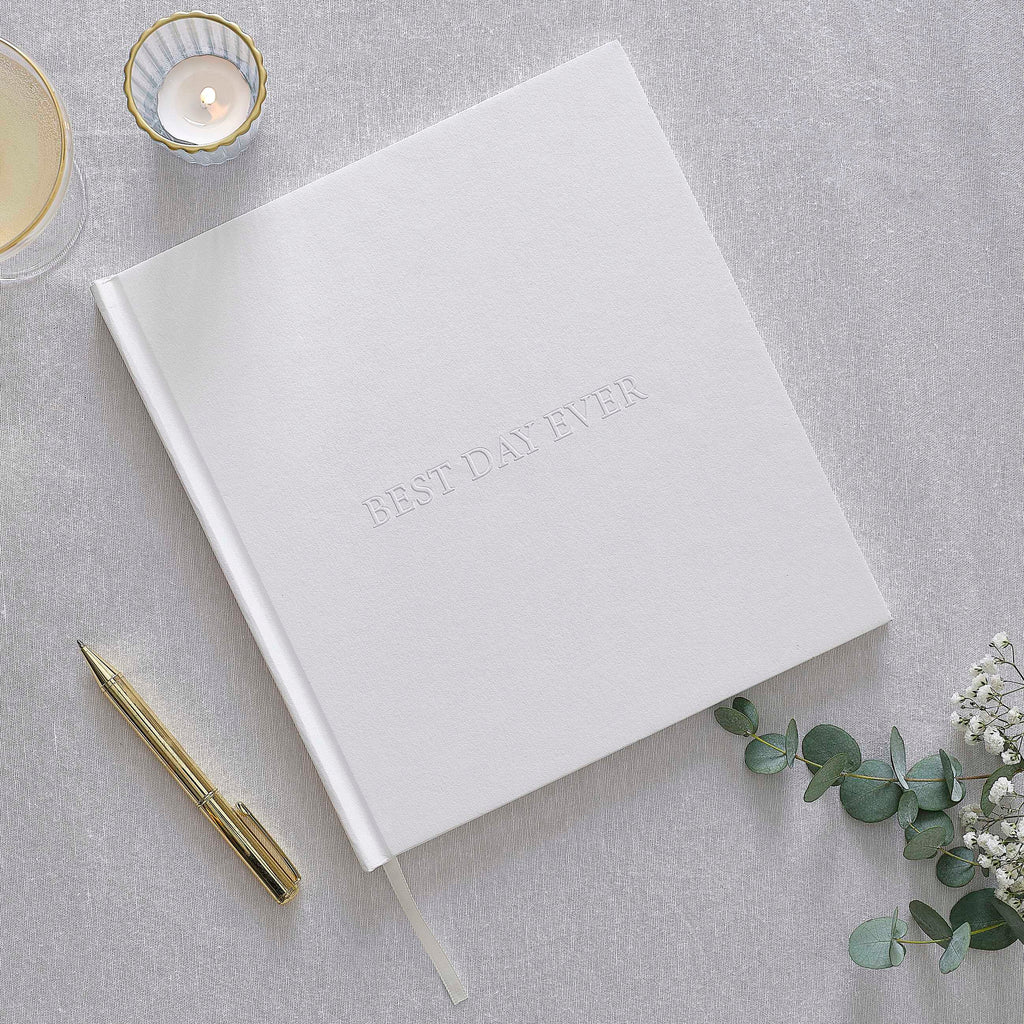 Photo Album - ML-129 - Embossed Best Day Ever Wedding Album - White Embossed Best Day Ever Wedding Photo Album - Whistlefish