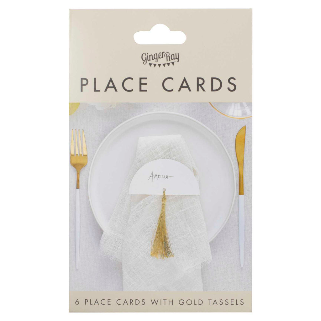 Place Cards - ML-105 - Wedding Place Cards with Gold Tassels - White Wedding Place Cards with Gold Tassels - Whistlefish