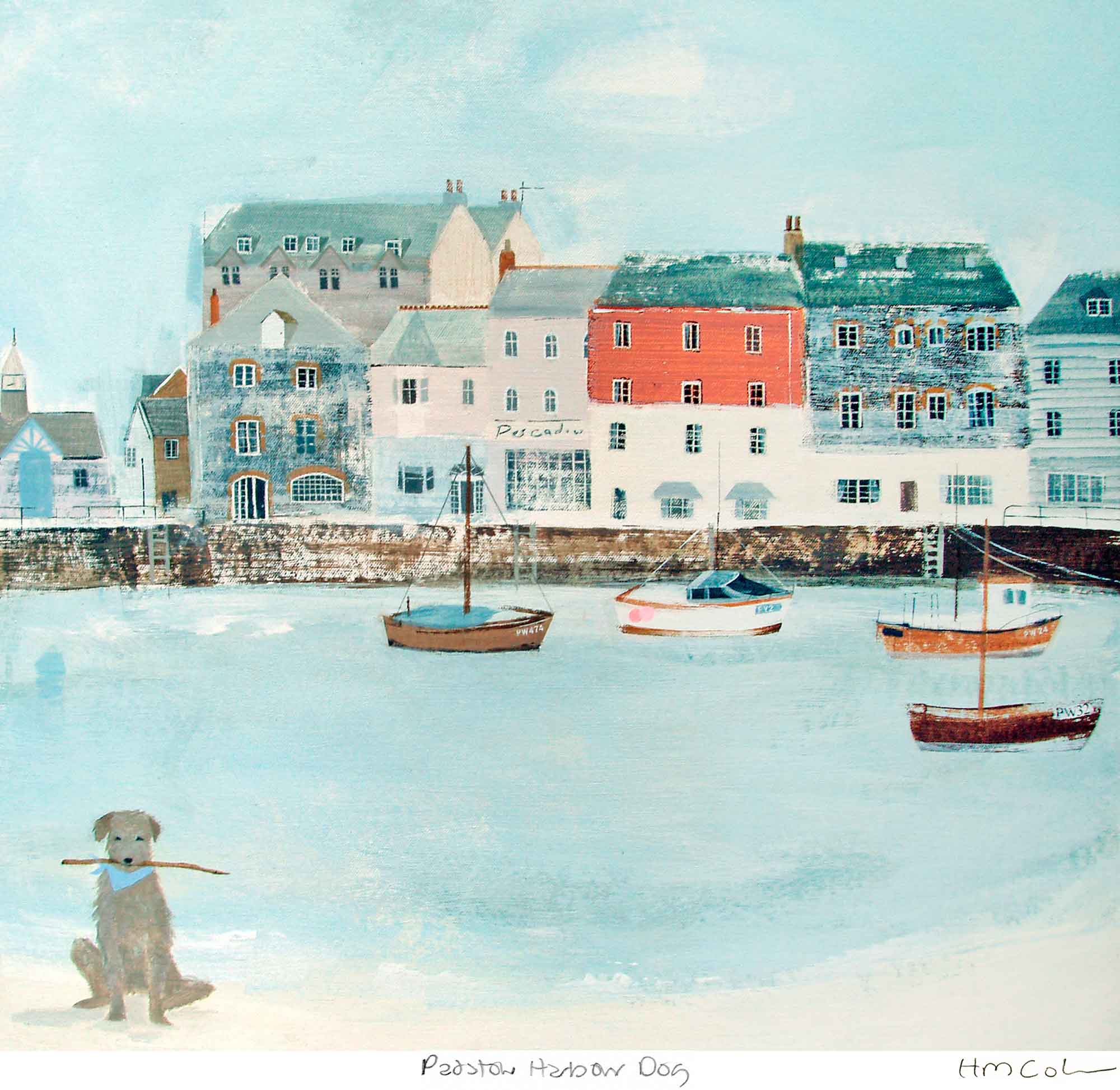 Print-HC311P - Padstow Harbour Dog Art Print-Hannah Cole