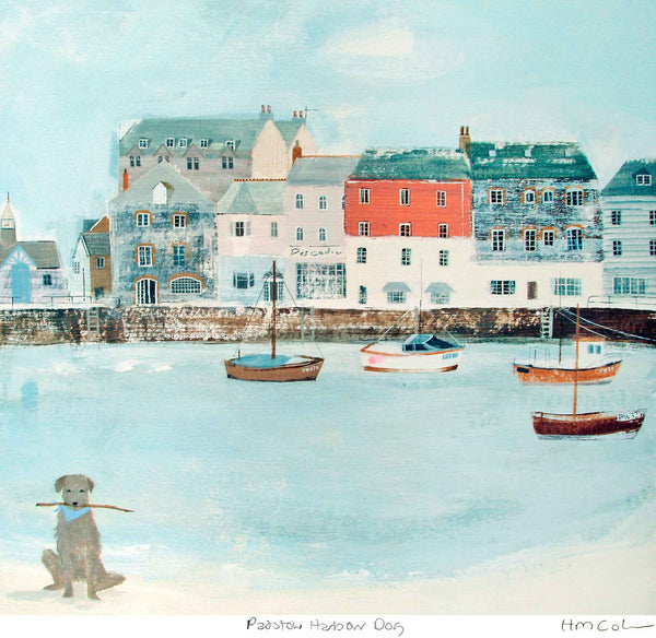 Print-HC311P - Padstow Harbour Dog Art Print-Hannah Cole