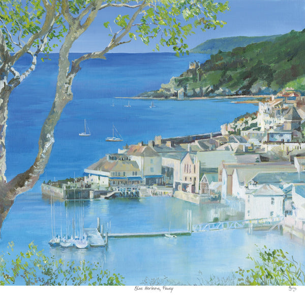 Print-IC93P - Blue Horizon, Fowey Small Art Print-Whistlefish